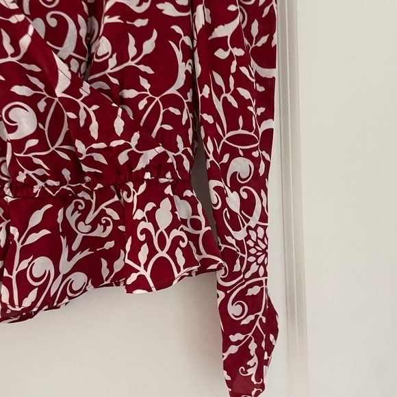 The Kooples Botanical-Print Puff-Sleeve Peplum Silk Top - Picture 8 of 11